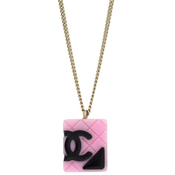 Chanel Cambon Ligne Chain Necklace Pendant Gold Pink 05C 196150 - Picture 1 of 4